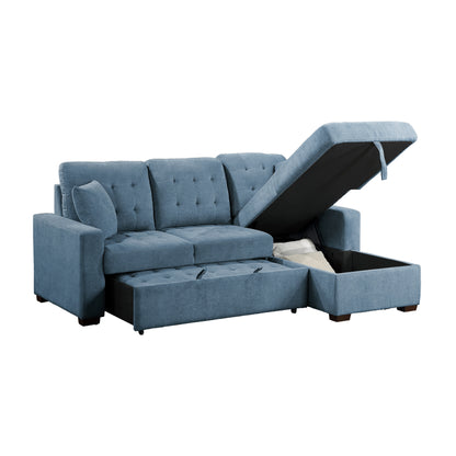 Homelegance Waitsfield Sectional Sofa Blue Textured Fabric with Pull-Out Bed 9816BU-2LLRC
