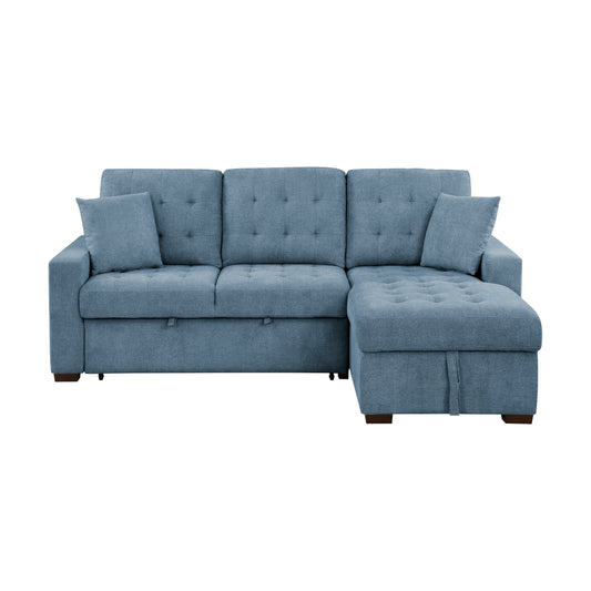 Homelegance Waitsfield Sectional Sofa Blue Textured Fabric with Pull-Out Bed 9816BU-2LLRC