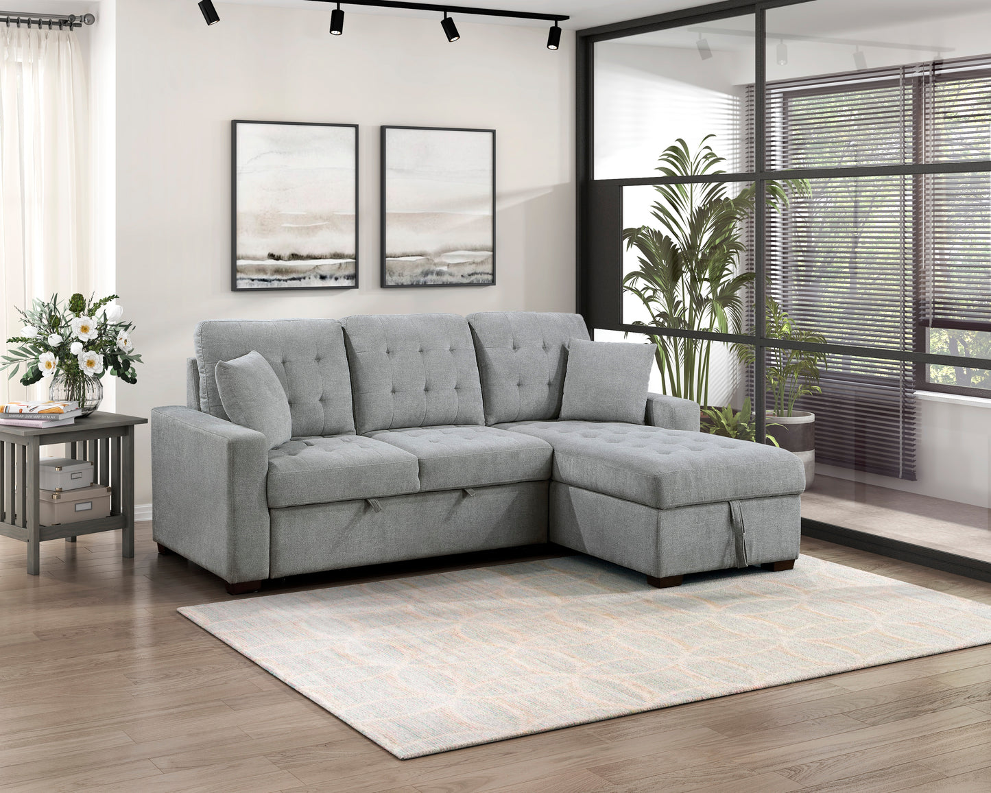 Homelegance Waitsfield Gray Textured Fabric Sectional Sofa with Pull-Out Bed 9816GY-SC