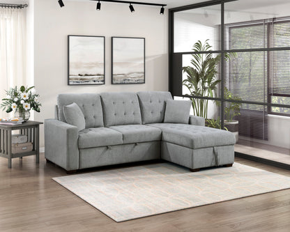 Homelegance Waitsfield Gray Textured Fabric Sectional Sofa with Pull-Out Bed 9816GY-SC