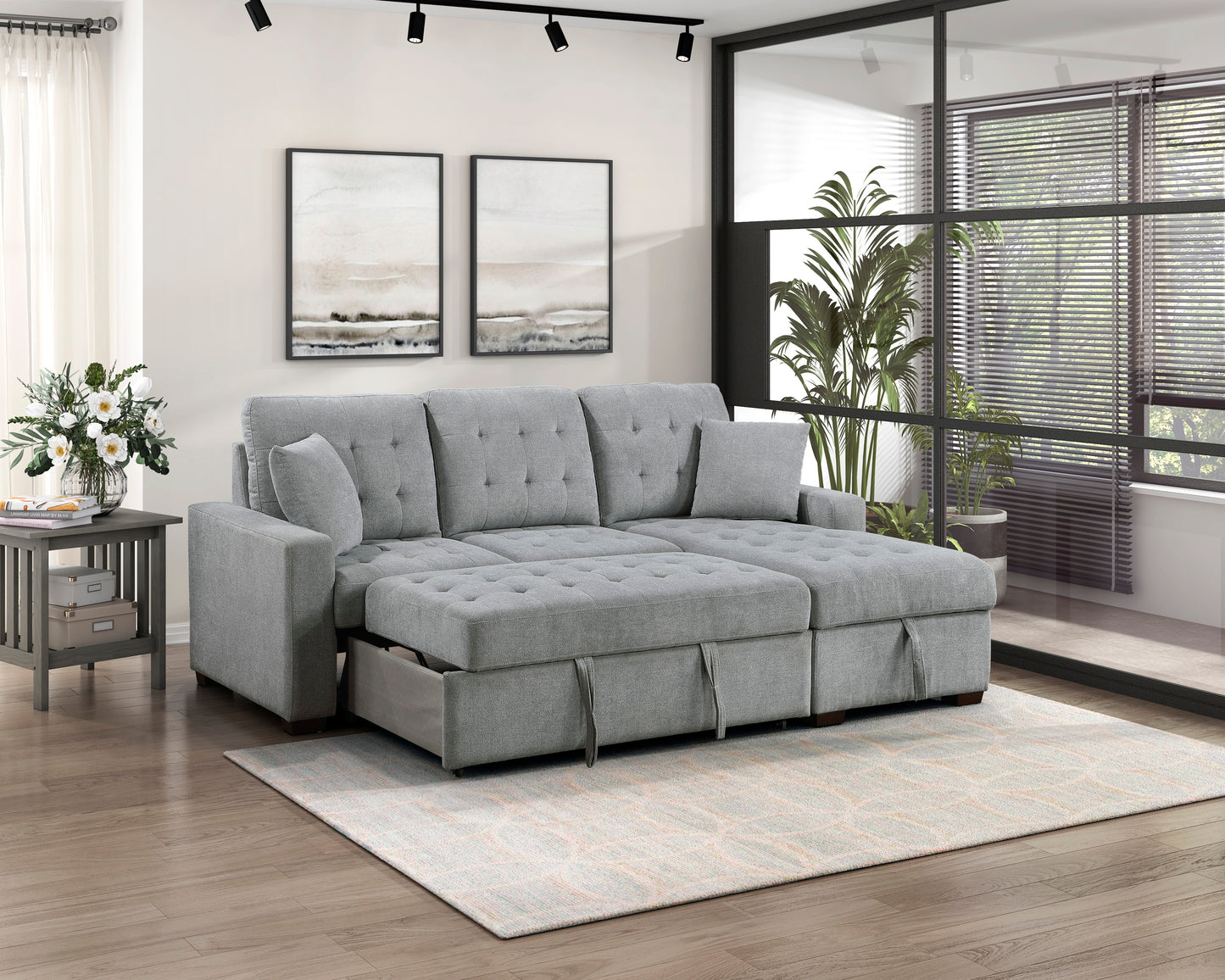 Homelegance Waitsfield Gray Textured Fabric Sectional Sofa with Pull-Out Bed 9816GY-SC