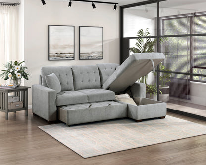 Homelegance Waitsfield Gray Textured Fabric Sectional Sofa with Pull-Out Bed 9816GY-SC