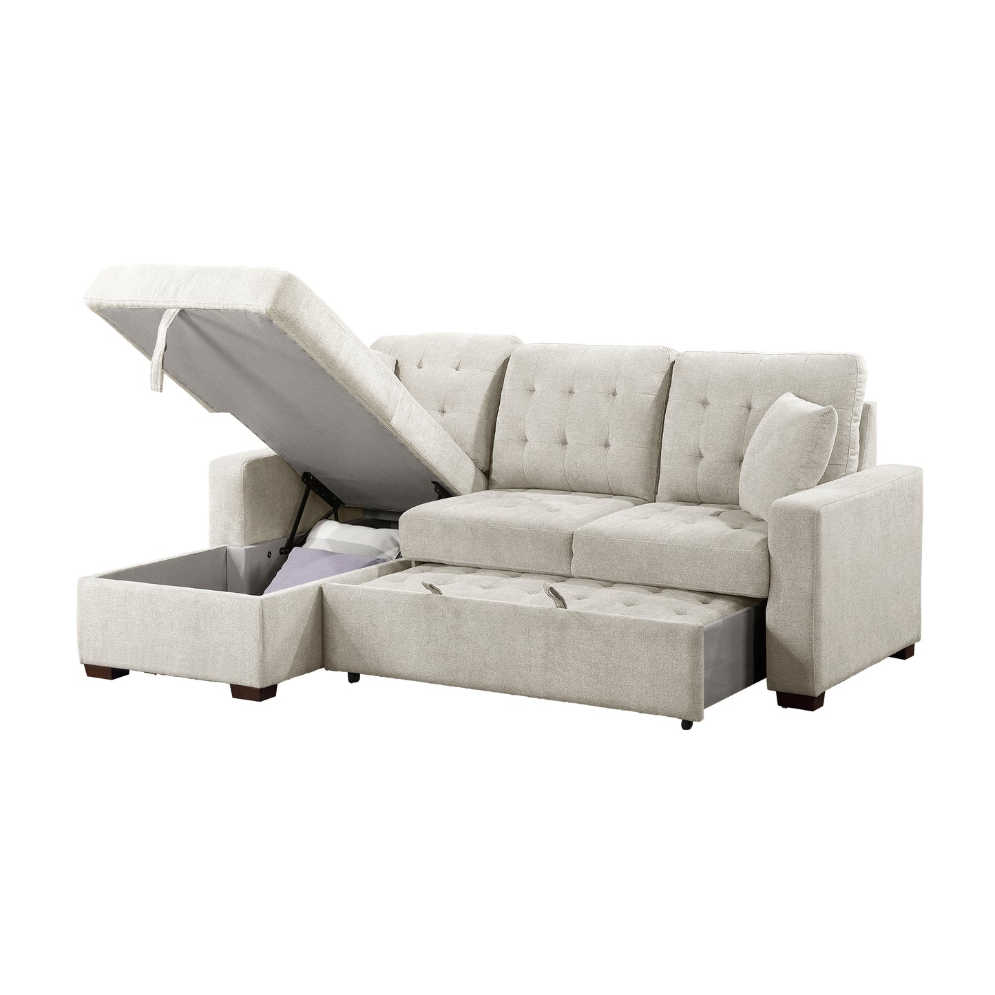 Homelegance Waitsfield Sand Sectional Sofa with Pull-Out Bed and Storage 9816SN-2LCRL
