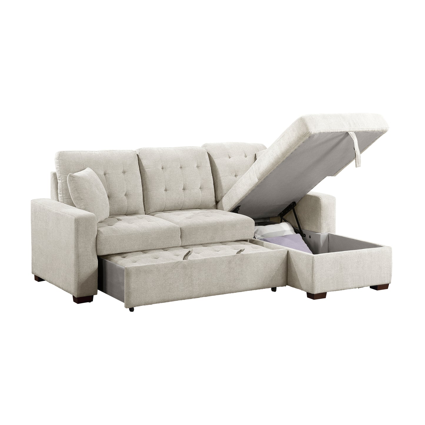 Homelegance Waitsfield Sand Sectional Sofa with Pull-Out Bed and Storage 9816SN-2LLRC