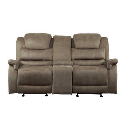 Homelegance Shola Loveseat Glider Reclining with Center Console in Brown 9848BR-2