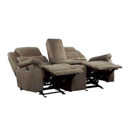 Homelegance Shola Loveseat Glider Reclining with Center Console in Brown 9848BR-2