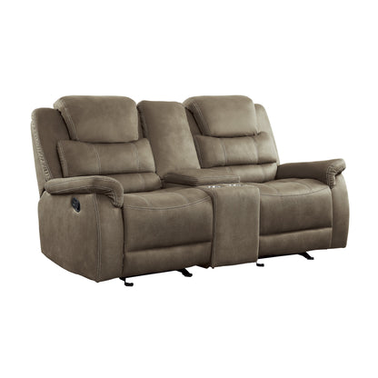 Homelegance Shola Loveseat Glider Reclining with Center Console in Brown 9848BR-2
