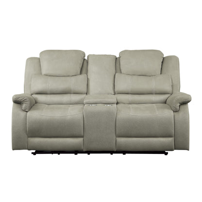 Homelegance Shola Gray Power Reclining Loveseat with Center Console 9848GY-2PWH