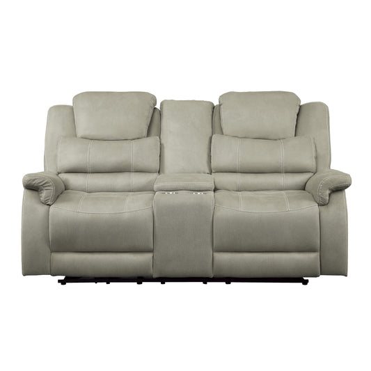 Homelegance Shola Gray Power Reclining Loveseat with Center Console 9848GY-2PWH