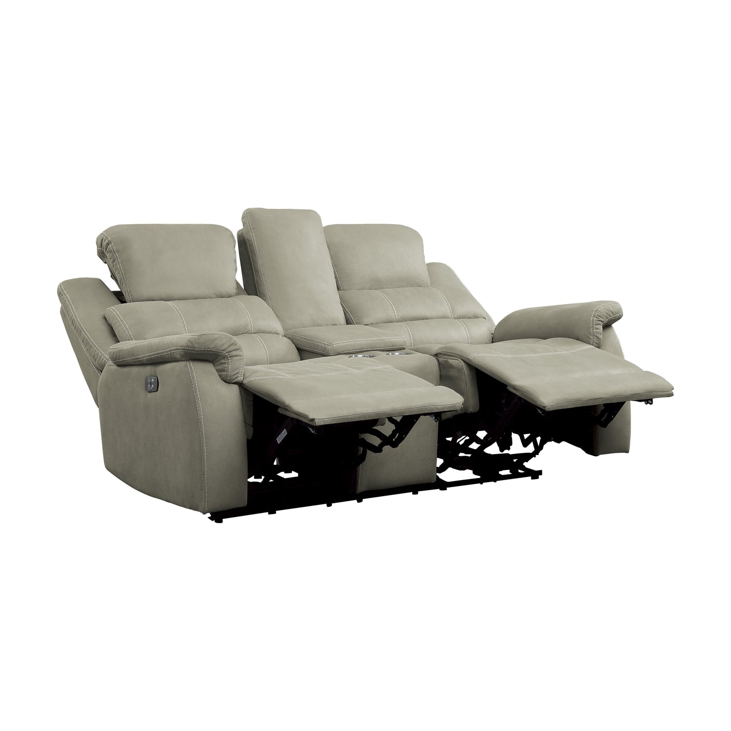 Homelegance Shola Gray Power Reclining Loveseat with Center Console 9848GY-2PWH