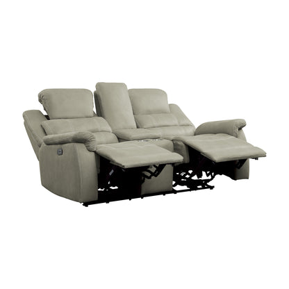 Homelegance Shola Gray Power Reclining Loveseat with Center Console 9848GY-2PWH