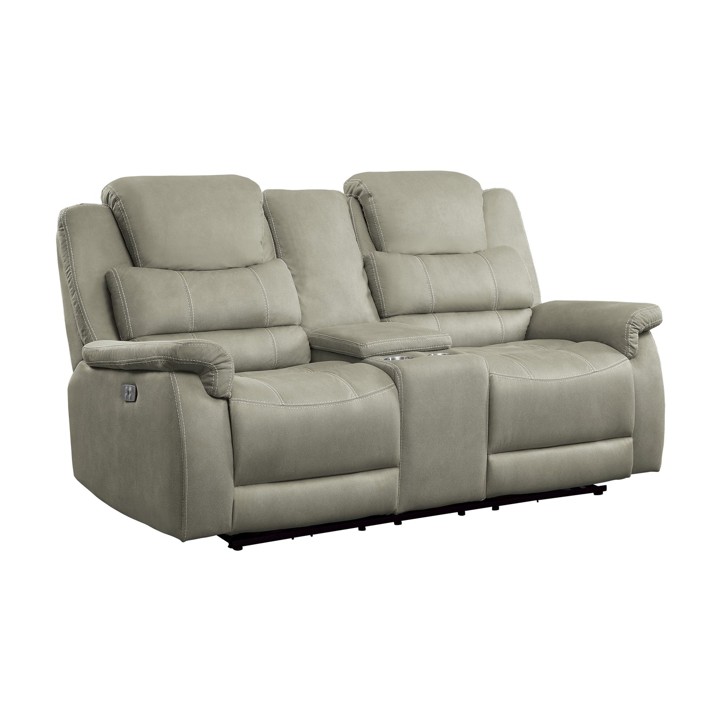 Homelegance Shola Gray Power Reclining Loveseat with Center Console 9848GY-2PWH