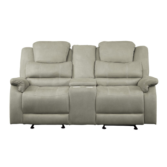 Homelegance Shola Glider Reclining in Gray with Center Console 9848GY-2