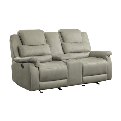 Homelegance Shola Glider Reclining in Gray with Center Console 9848GY-2