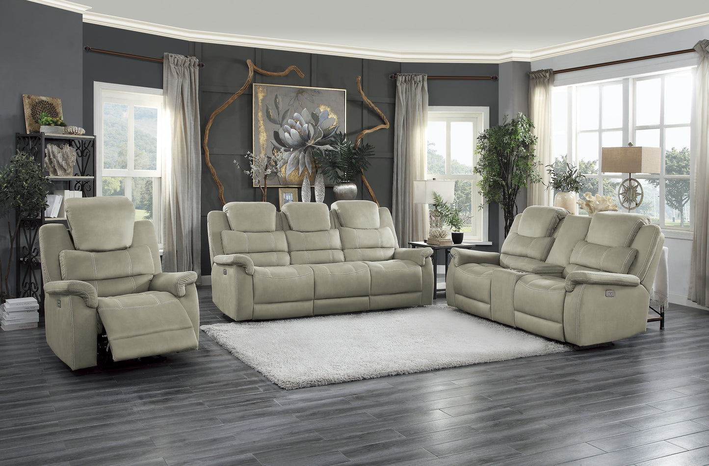 Homelegance Shola Gray Power Reclining Loveseat with Center Console 9848GY-2PWH