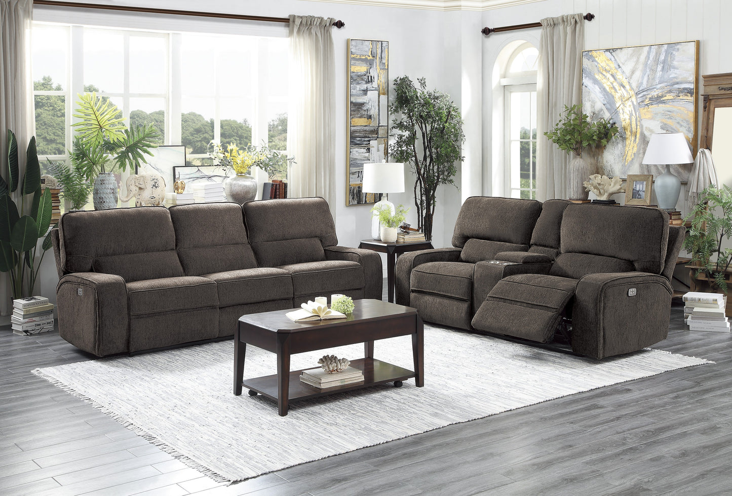 Homelegance Borneo Sectional Sofa in Chocolate Chenille with Power Recline 9849CH-3PWH