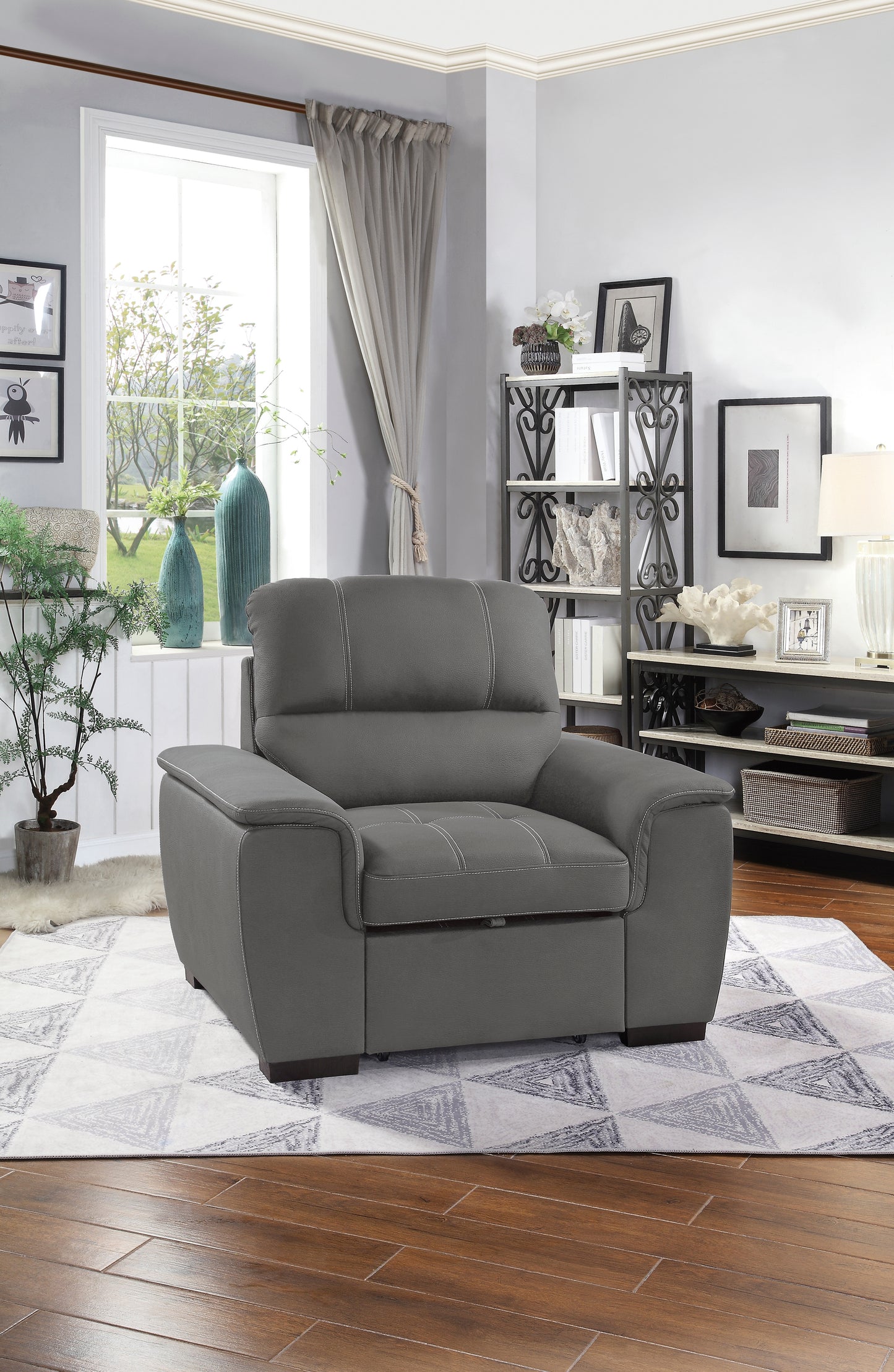 Homelegance Accent Chair with Pull-out Ottoman Textured Microfiber Gray 9858GY-1