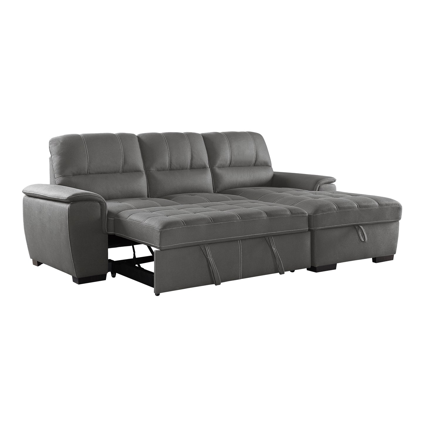 Homelegance Andes Gray Textured Microfiber Sectional Sofa with Pull-Out Bed 9858GY-SC