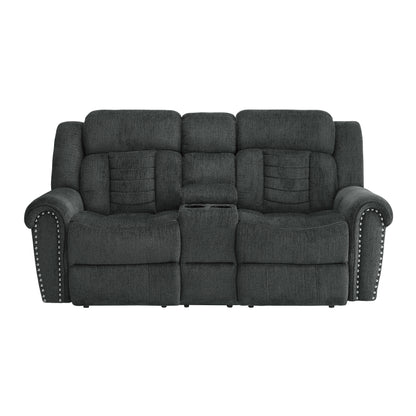 Homelegance Nutmeg Loveseat Reclining with Center Console in Charcoal Gray 9901CC-2