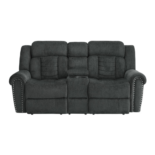 Homelegance Nutmeg Loveseat Reclining with Center Console in Charcoal Gray 9901CC-2