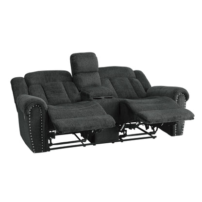 Homelegance Nutmeg Loveseat Reclining with Center Console in Charcoal Gray 9901CC-2