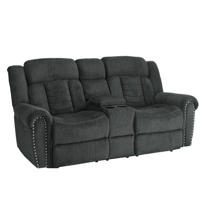 Homelegance Nutmeg Loveseat Reclining with Center Console in Charcoal Gray 9901CC-2