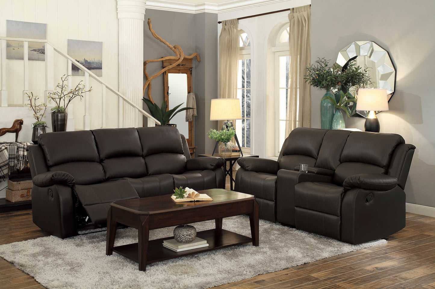 Homelegance Clarkdale Loveseat Glider Reclining Dark Brown 9928DBR-2