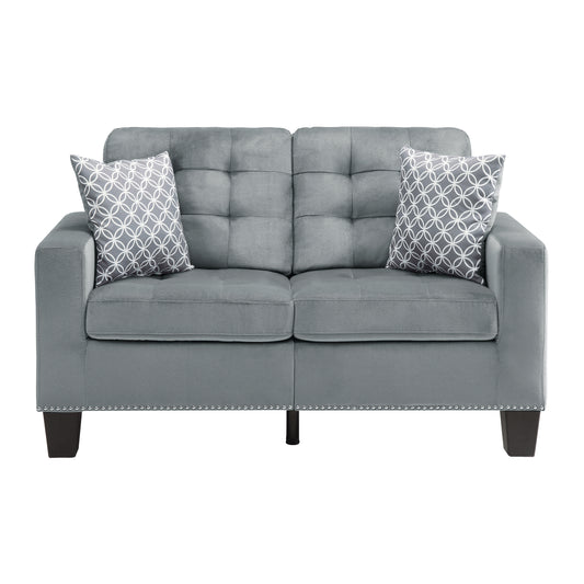 Homelegance Lantana Loveseat Gray Microfiber Upholstery Tufted Detail 9957GY-2