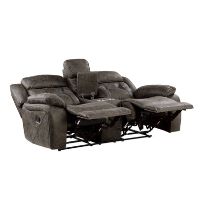 Homelegance Madrona Hill Dark Brown Reclining Loveseat with Center Console 9989DB-2