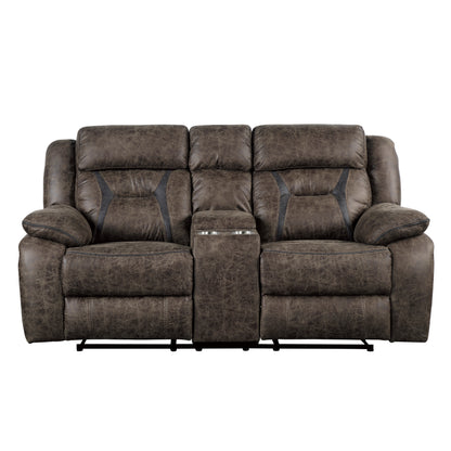 Homelegance Madrona Hill Dark Brown Reclining Loveseat with Center Console 9989DB-2