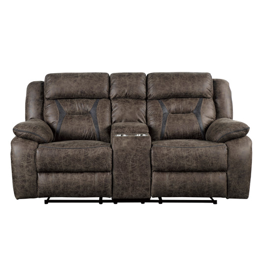 Homelegance Madrona Hill Dark Brown Reclining Loveseat with Center Console 9989DB-2