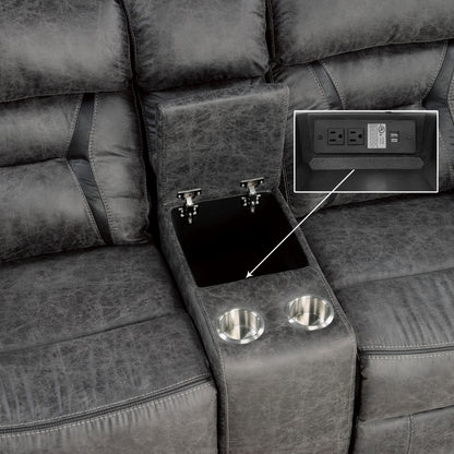 Homelegance Madrona Hill Gray Reclining Loveseat with Center Console 9989GY-2