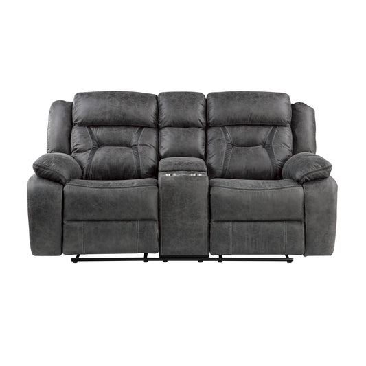 Homelegance Madrona Hill Gray Reclining Loveseat with Center Console 9989GY-2