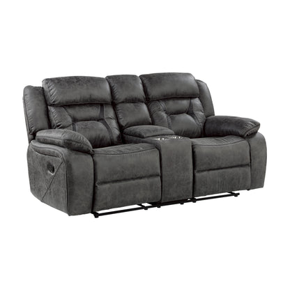 Homelegance Madrona Hill Gray Reclining Loveseat with Center Console 9989GY-2