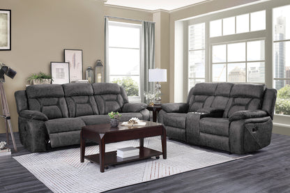 Homelegance Madrona Hill Gray Reclining Loveseat with Center Console 9989GY-2