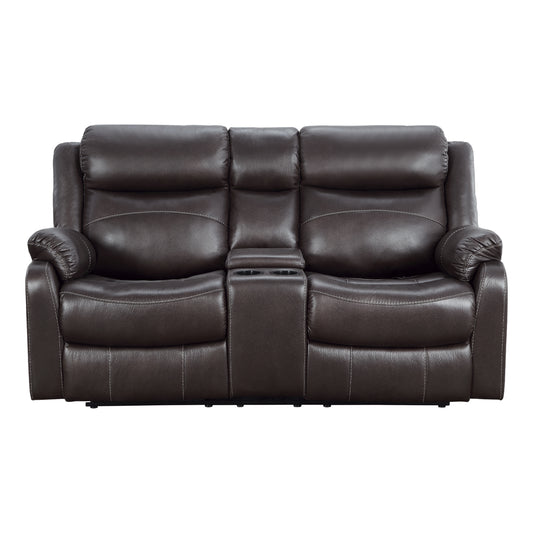Homelegance Yerba Dark Brown Glider Reclining Loveseat with Center Console 9990DB-2