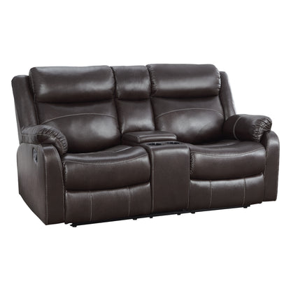 Homelegance Yerba Dark Brown Glider Reclining Loveseat with Center Console 9990DB-2