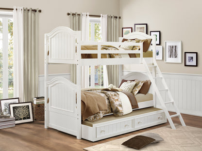 Homelegance Twin Twin Bunk Bed with Twin Trundle in Crisp White B1799-1-R