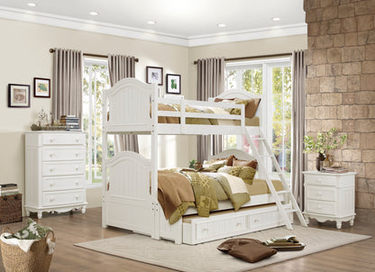 Homelegance Twin Full Bunk Bed with Twin Trundle in Crisp White B1799-1F-R