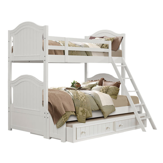 Homelegance Twin Full Bunk Bed with Twin Trundle in Crisp White B1799-1F-R