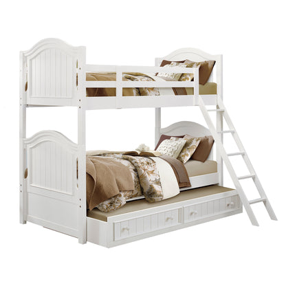 Homelegance Twin Twin Bunk Bed with Twin Trundle in Crisp White B1799-1-R
