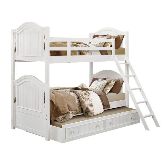 Homelegance Twin Twin Bunk Bed with Twin Trundle in Crisp White B1799-1-R