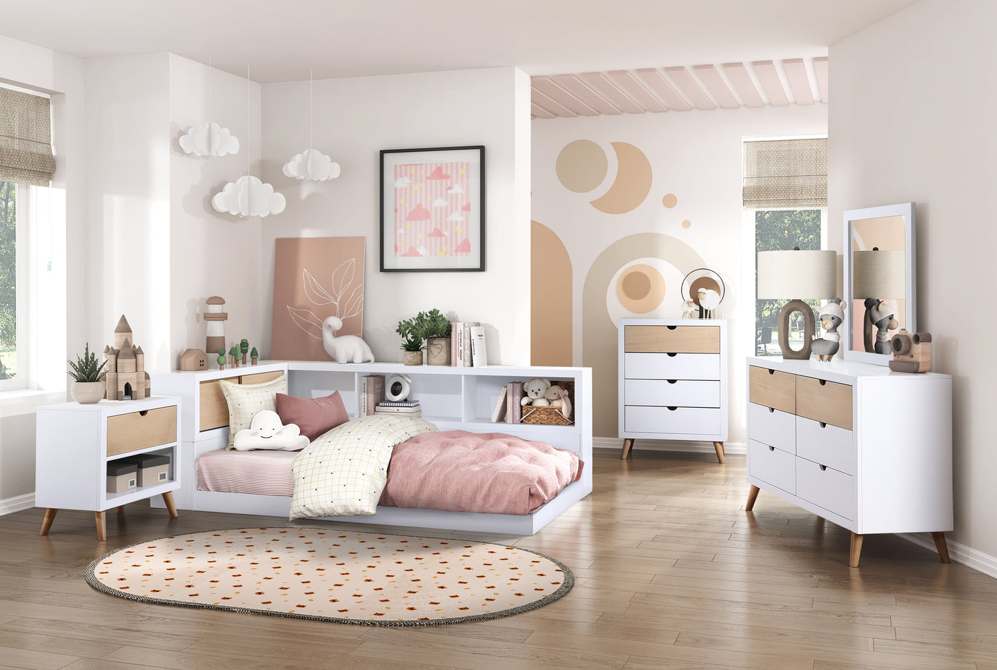 Homelegance Nightstand Asker White Natural Finish B2012-4