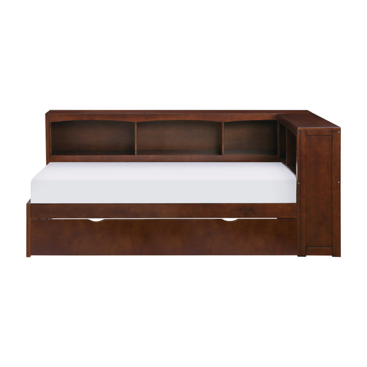 Homelegance Twin Bookcase Corner Bed with Twin Trundle Dark Cherry B2013BCDC-1BCR