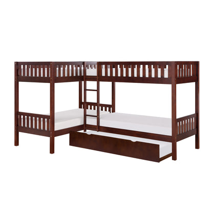Homelegance Corner Bunk Bed with Twin Trundle Dark Cherry B2013CNDC-1R