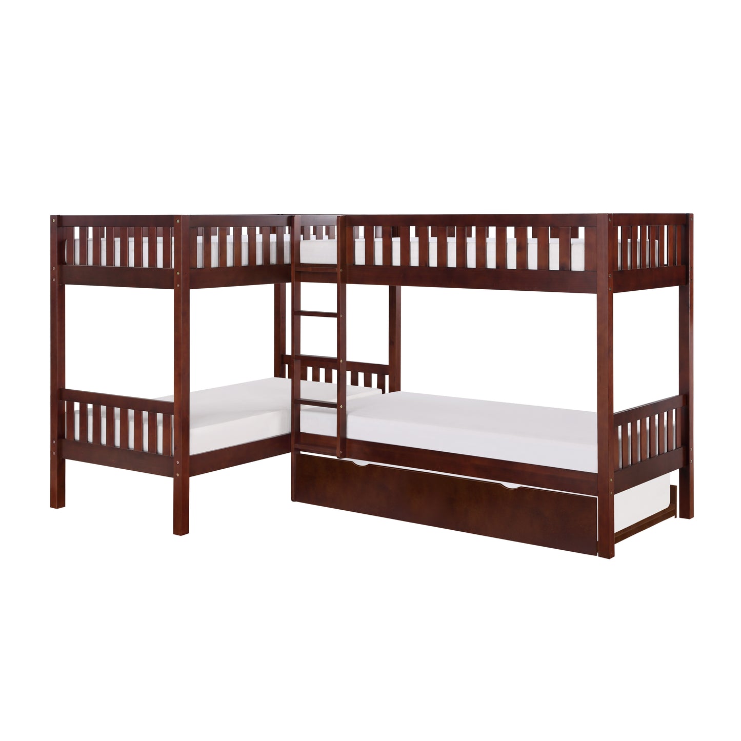 Homelegance Corner Bunk Bed with Twin Trundle Dark Cherry B2013CNDC-1R