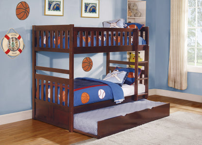 Homelegance Rowe Twin Twin Bunk Bed with Twin Trundle Dark Cherry B2013DC-1-R