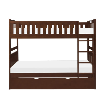 Homelegance Rowe Twin Twin Bunk Bed with Twin Trundle Dark Cherry B2013DC-1-R
