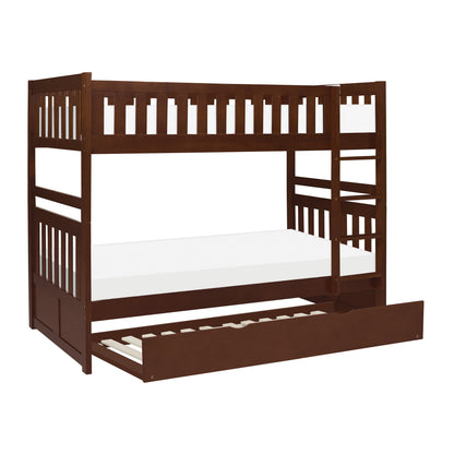 Homelegance Rowe Twin Twin Bunk Bed with Twin Trundle Dark Cherry B2013DC-1-R
