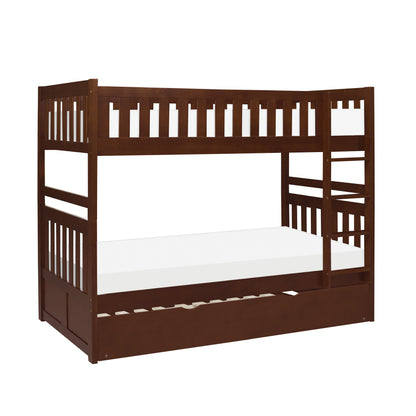 Homelegance Rowe Twin Twin Bunk Bed with Twin Trundle Dark Cherry B2013DC-1-R